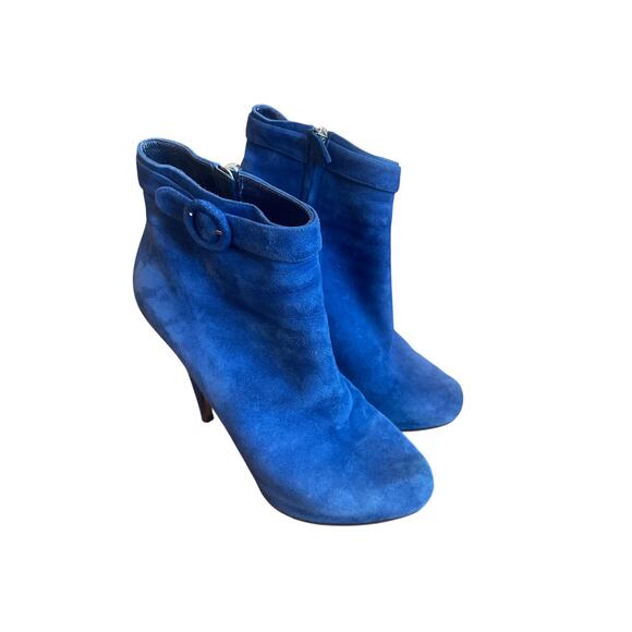 NICHOLAS KIRKWOOD Stiletto Suede Boot w Wavy Heel Blue Belted Size 39 9 ITALY - Picture 2 of 5
